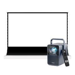 Ultimea Poseidon E40 Projector & VIVIDSTORM S White Cinema Motorized Tension Floor Rising Projector Screen - VIVIDSTORM