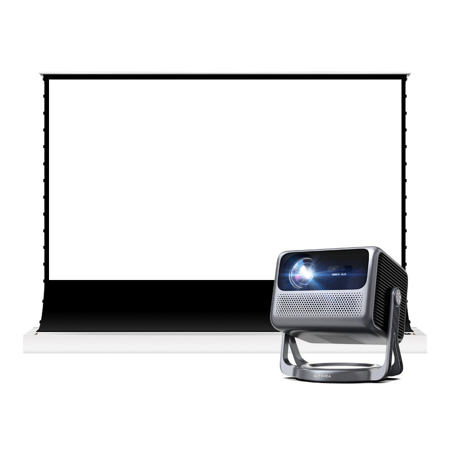 Ultimea Nova C40 Projector & VIVIDSTORM S White Cinema Motorized Tension Floor Rising Projector Screen - VIVIDSTORM