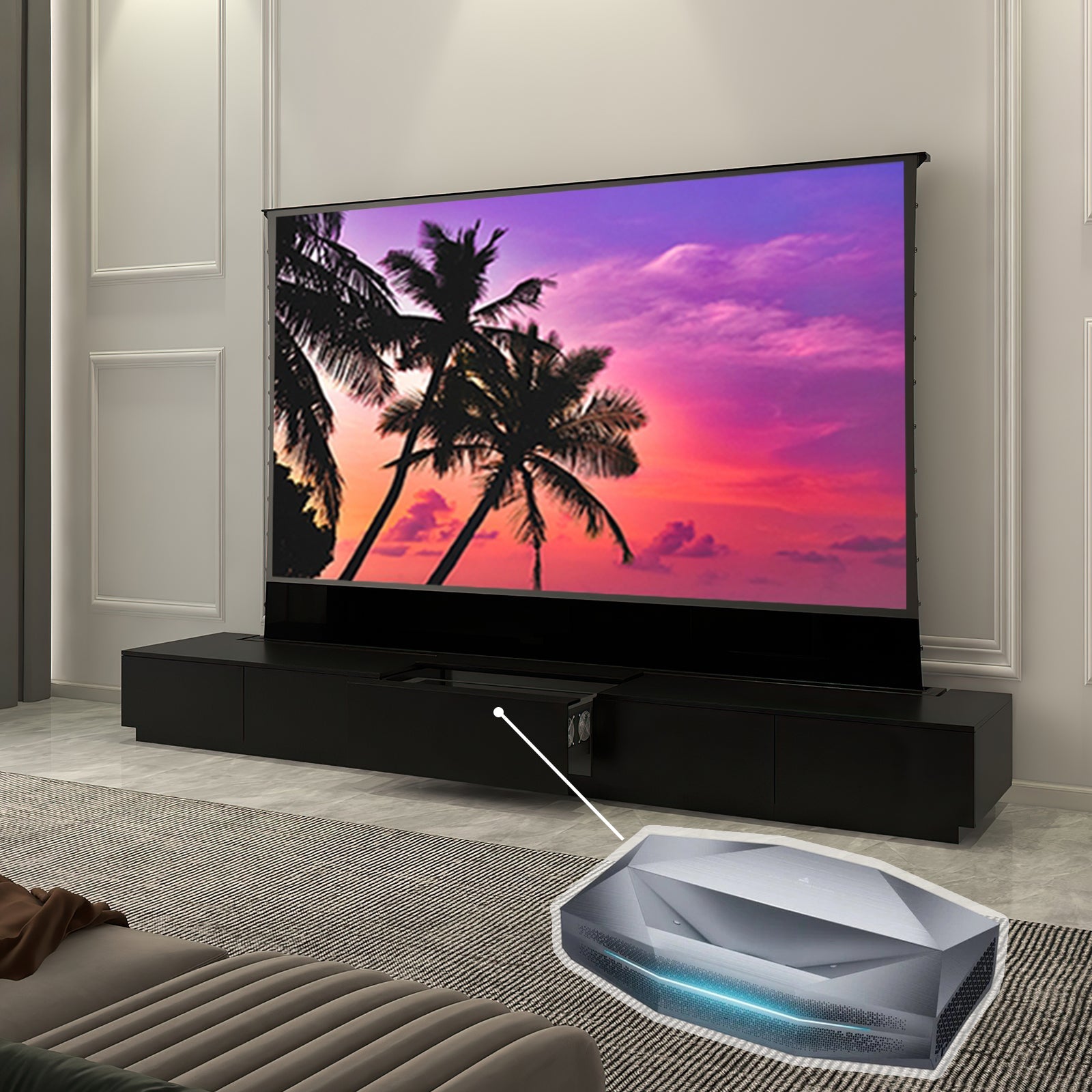 VIVIDSTORM Bundle-Projector&Screen&Motorised Laser TV Cabinet Monte Carlo