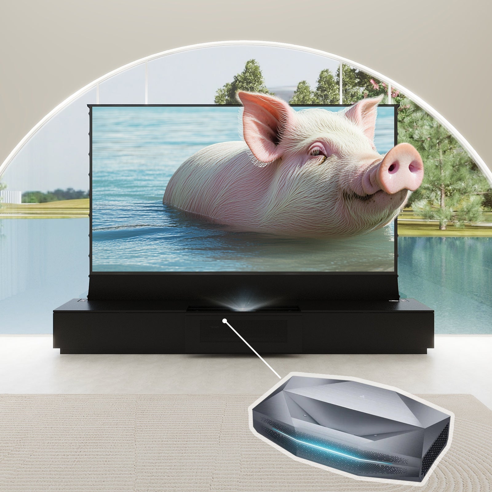 VIVIDSTORM Bundle-Projector&Screen&2025 New VIVIDSTORM Motorised Laser TV Cabinet Barcelona Mark III