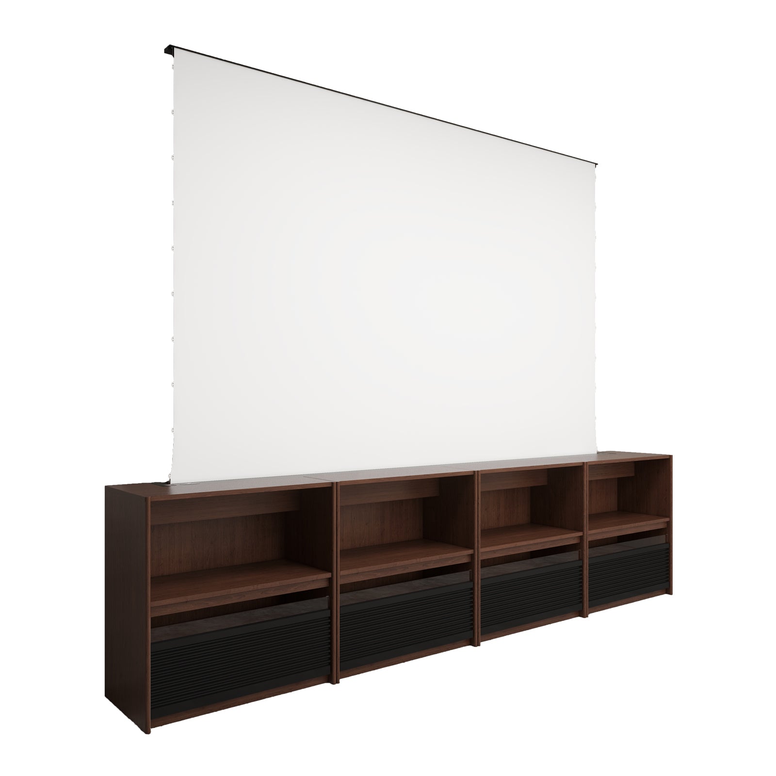 Bundle VIVIDSTORM Nexus Motorized Projector Screen Integrated Shelving Unit & S White Cinema/S ALR Motorized Tension Floor Rising Obsidian Long Throw ALR Projector screen