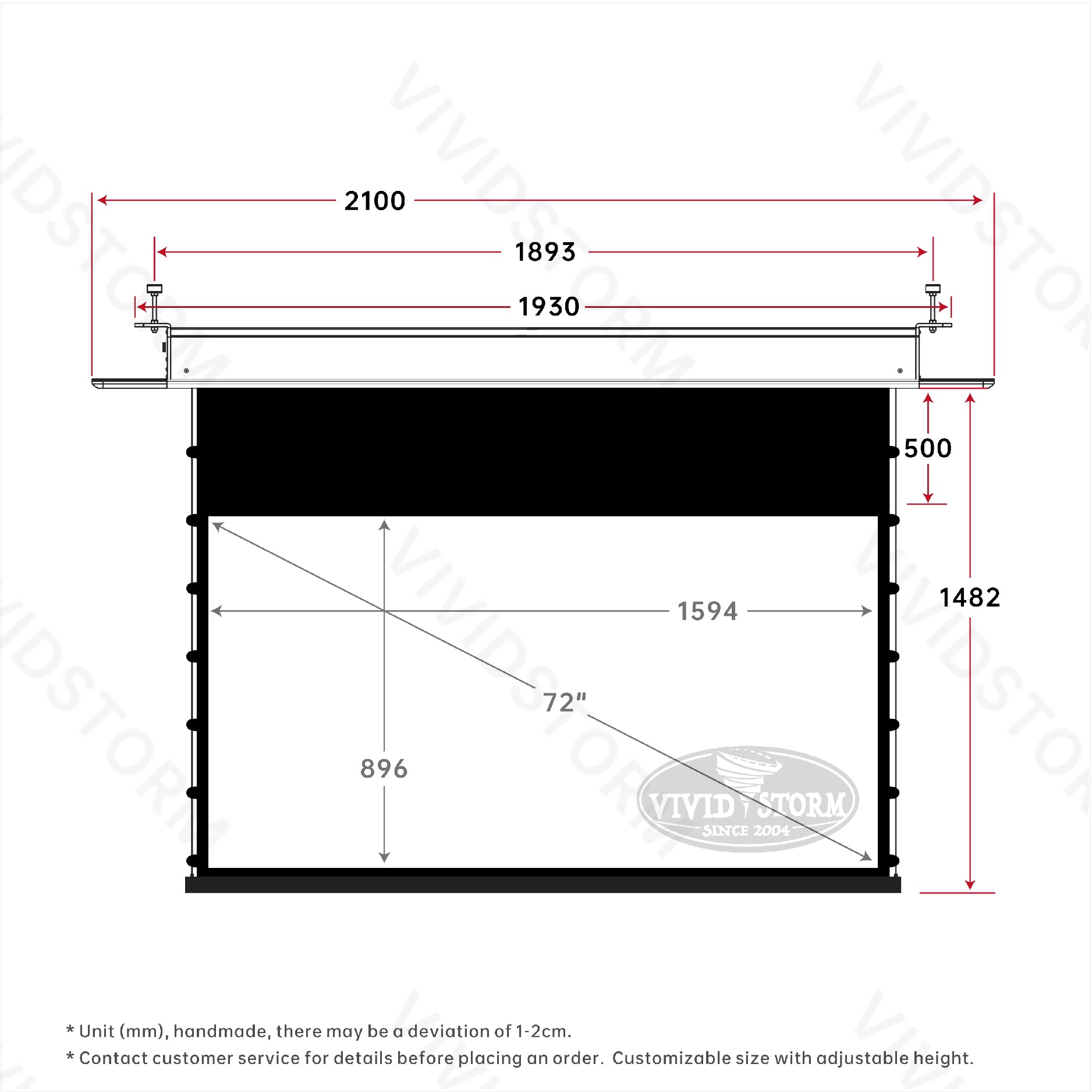 VIVIDSTORM PHANTOM Recessed In-Ceiling Motorized Tension White Cinema Projector screen