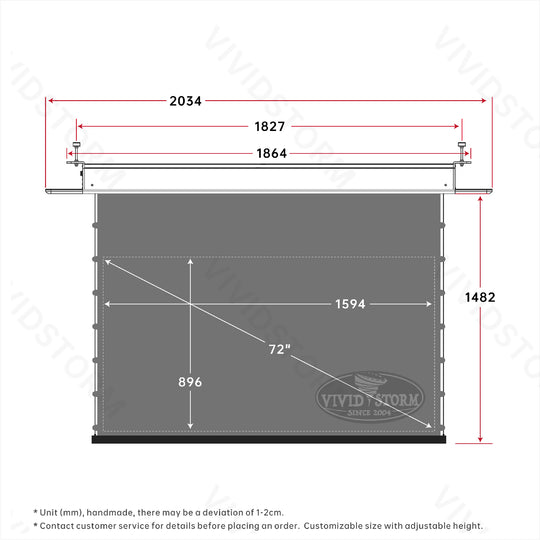 Écran de projection motorisé à longue portée VIVIDSTORM PHANTOM, encastrable au plafond, tension Obsidian ALR 