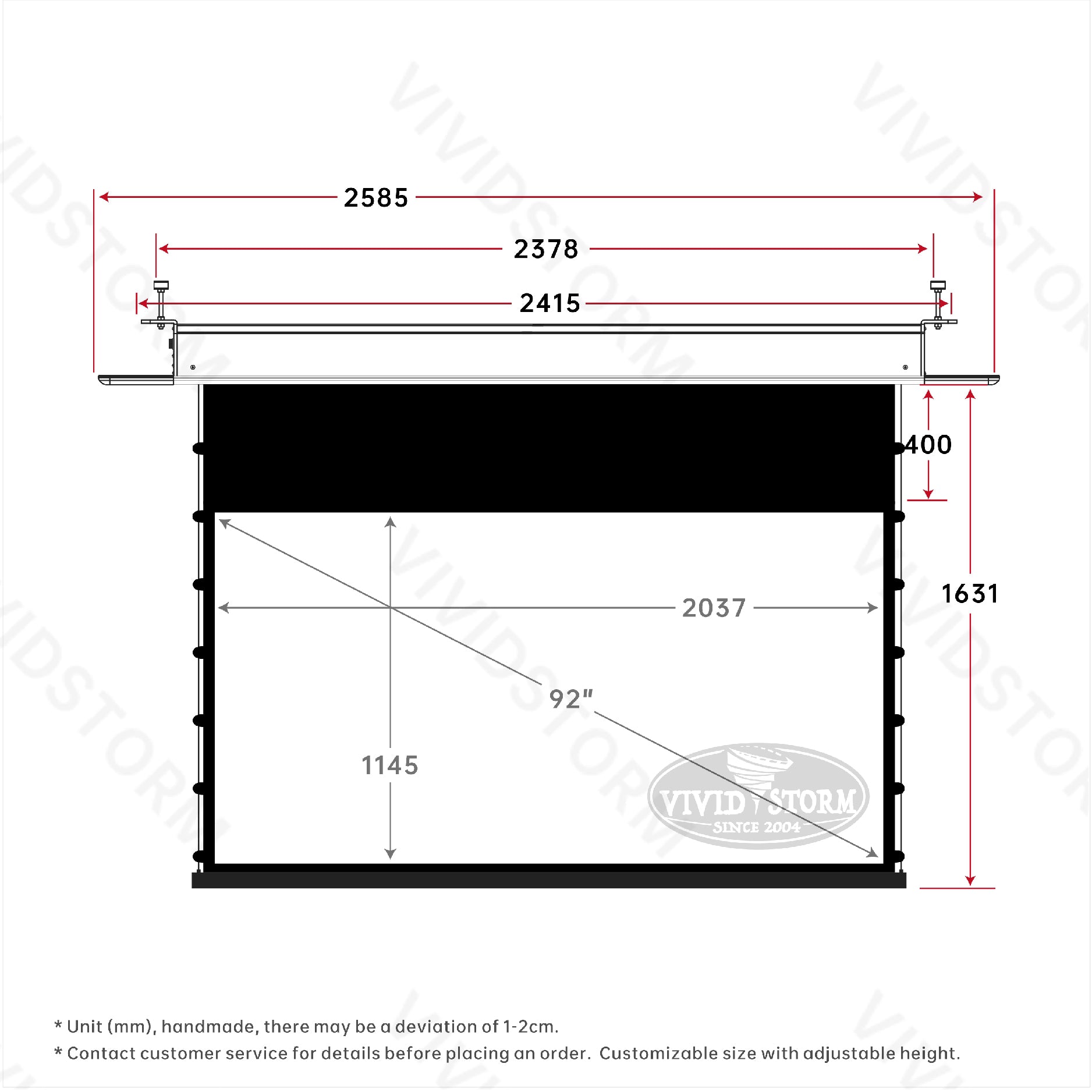 VIVIDSTORM PHANTOM Recessed In-Ceiling Motorized Tension White Cinema Projector screen
