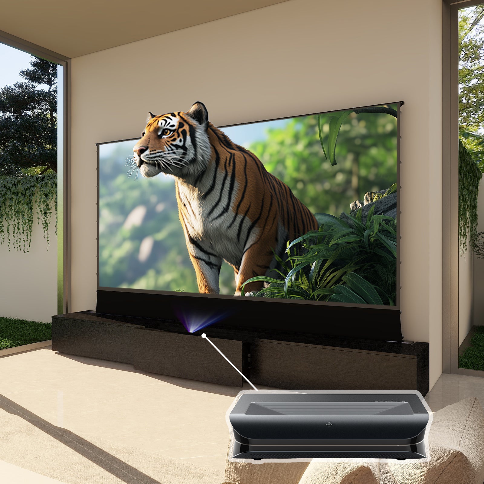 VIVIDSTORM Bundle-Projector&Screen&2024 New VIVIDSTORM Motorised Laser TV Cabinet Barcelona Mark II