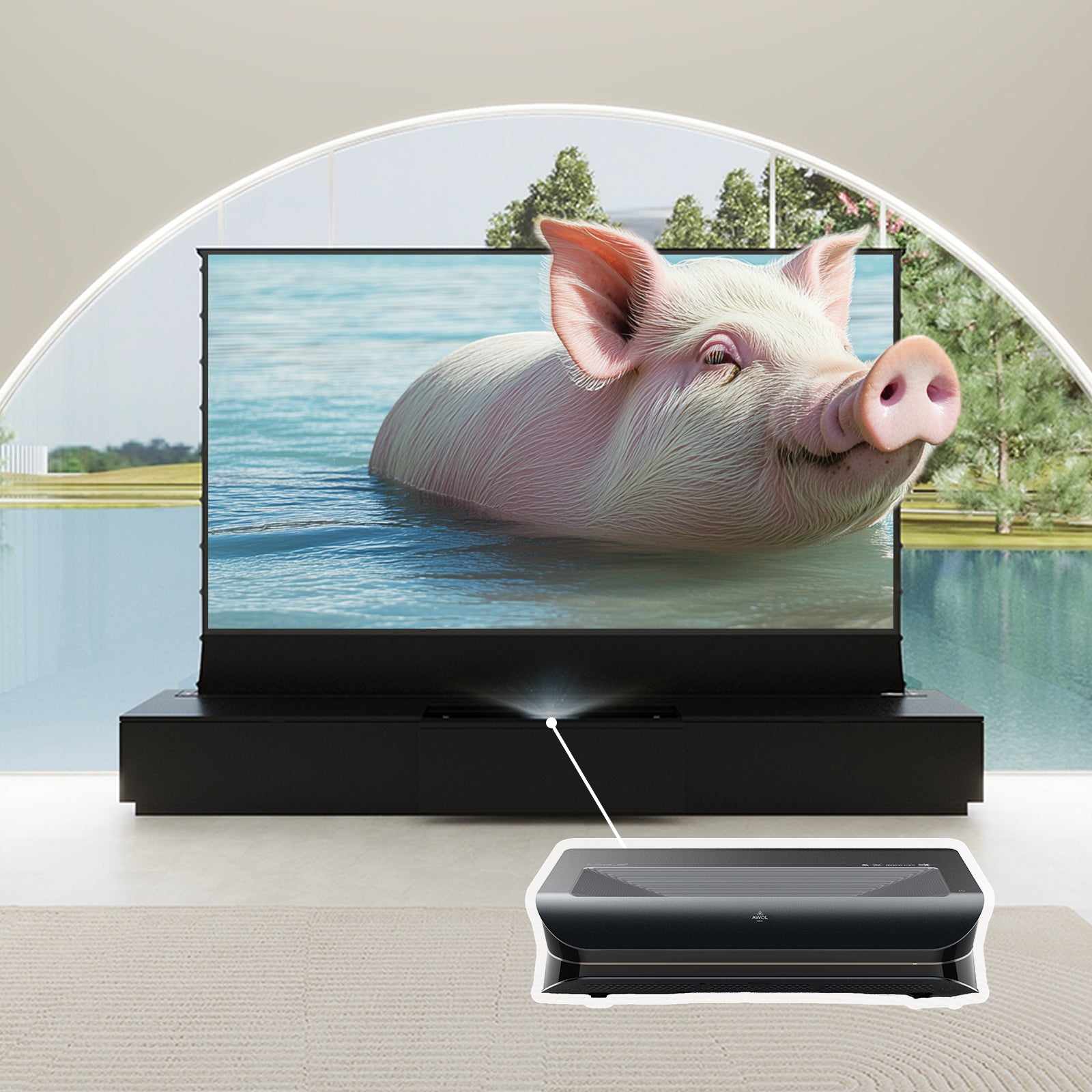 VIVIDSTORM Bundle-Projector&Screen&2025 New VIVIDSTORM Motorised Laser TV Cabinet Barcelona Mark III