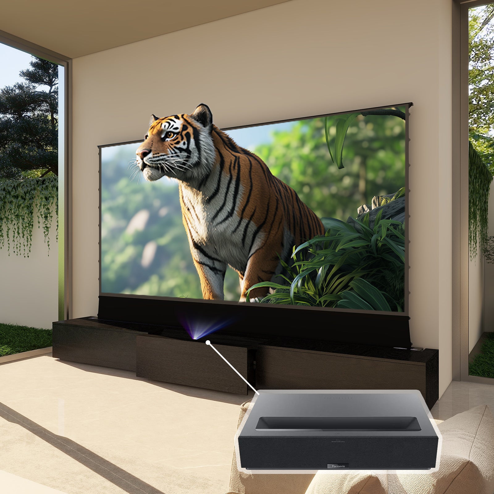 VIVIDSTORM Bundle-Projector&Screen&2024 New VIVIDSTORM Motorised Laser TV Cabinet Barcelona Mark II