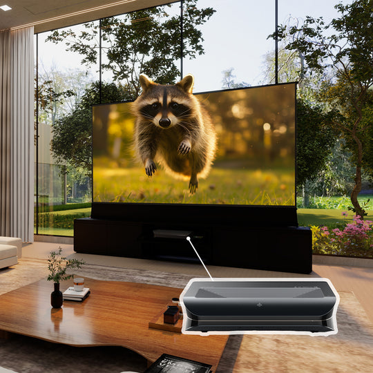 VIVIDSTORM Bundle Projector&Screen&VIVIDSTORM Motorised Laser TV Cabinet Vienna