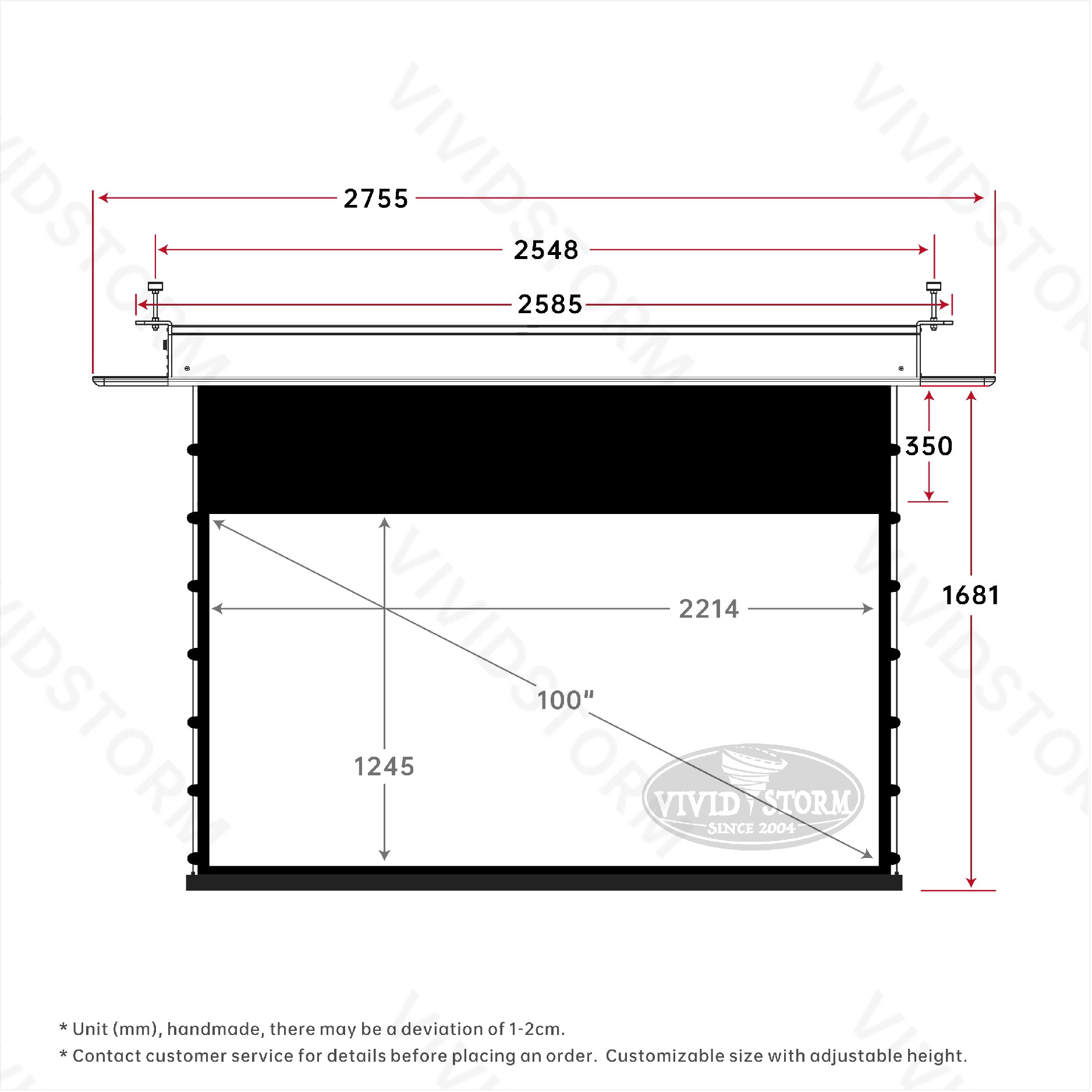 VIVIDSTORM PHANTOM Recessed In-Ceiling Motorized Tension White Cinema Projector screen
