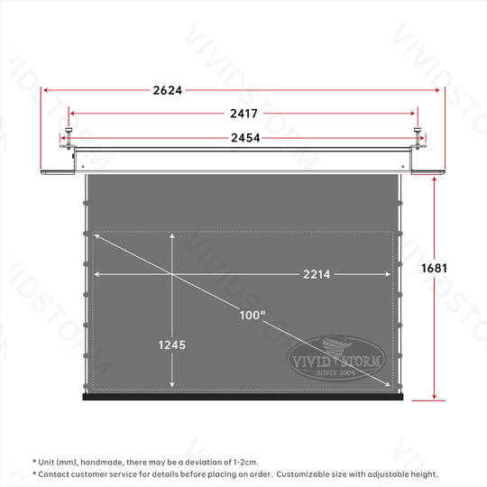 Écran de projection motorisé à longue portée VIVIDSTORM PHANTOM, encastrable au plafond, tension Obsidian ALR 