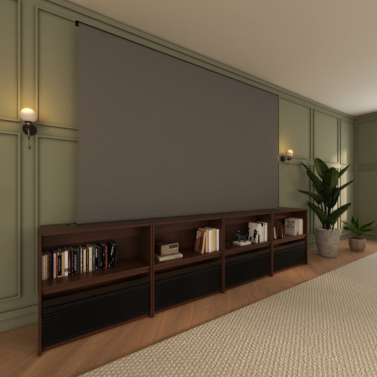 Bundle VIVIDSTORM Nexus Motorized Projector Screen Integrated Shelving Unit & S White Cinema/S ALR Motorized Tension Floor Rising Projector screen