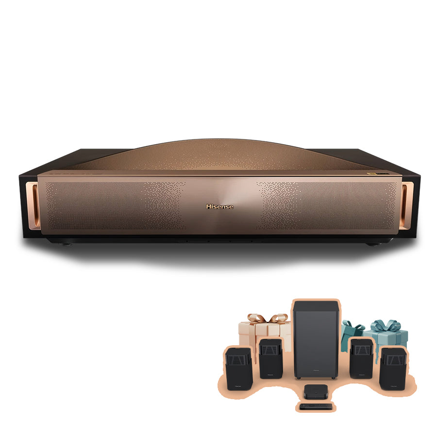Hisense L9Q Triple Laser Ultra Short Throw Projector, 80" - 200" Projection Size, 4K UHD, 5000 ANSI Lumens, 5000:1 Contrast Ratio, 110% BT.2020, Dolby Vision, IMAX Enhanced, 3D, Sound by Devialet, Google TV
