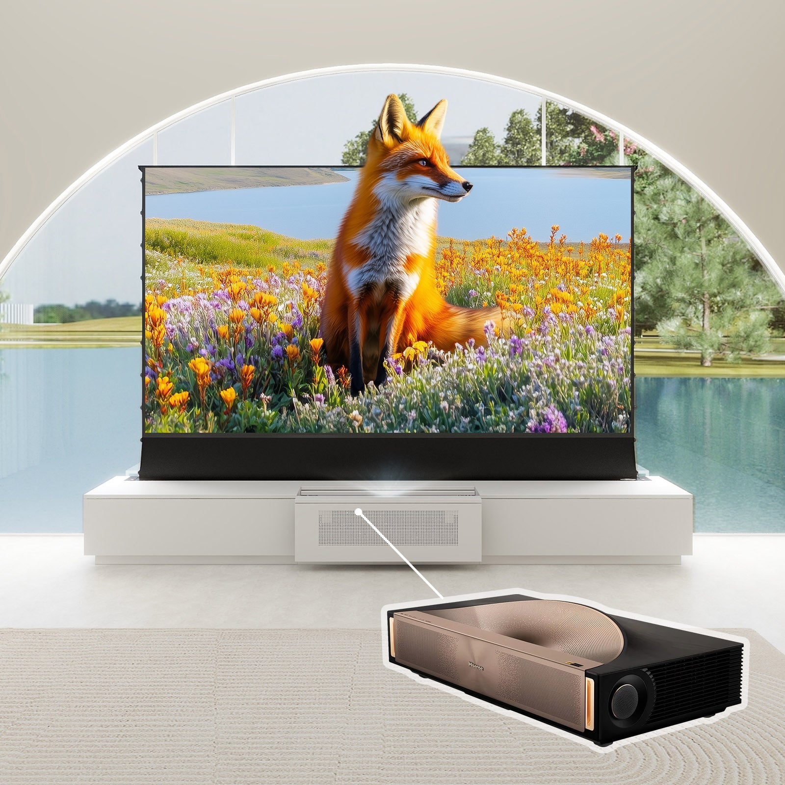 VIVIDSTORM Bundle-Projector&Screen&2025 New VIVIDSTORM Motorised Laser TV Cabinet Barcelona Mark III