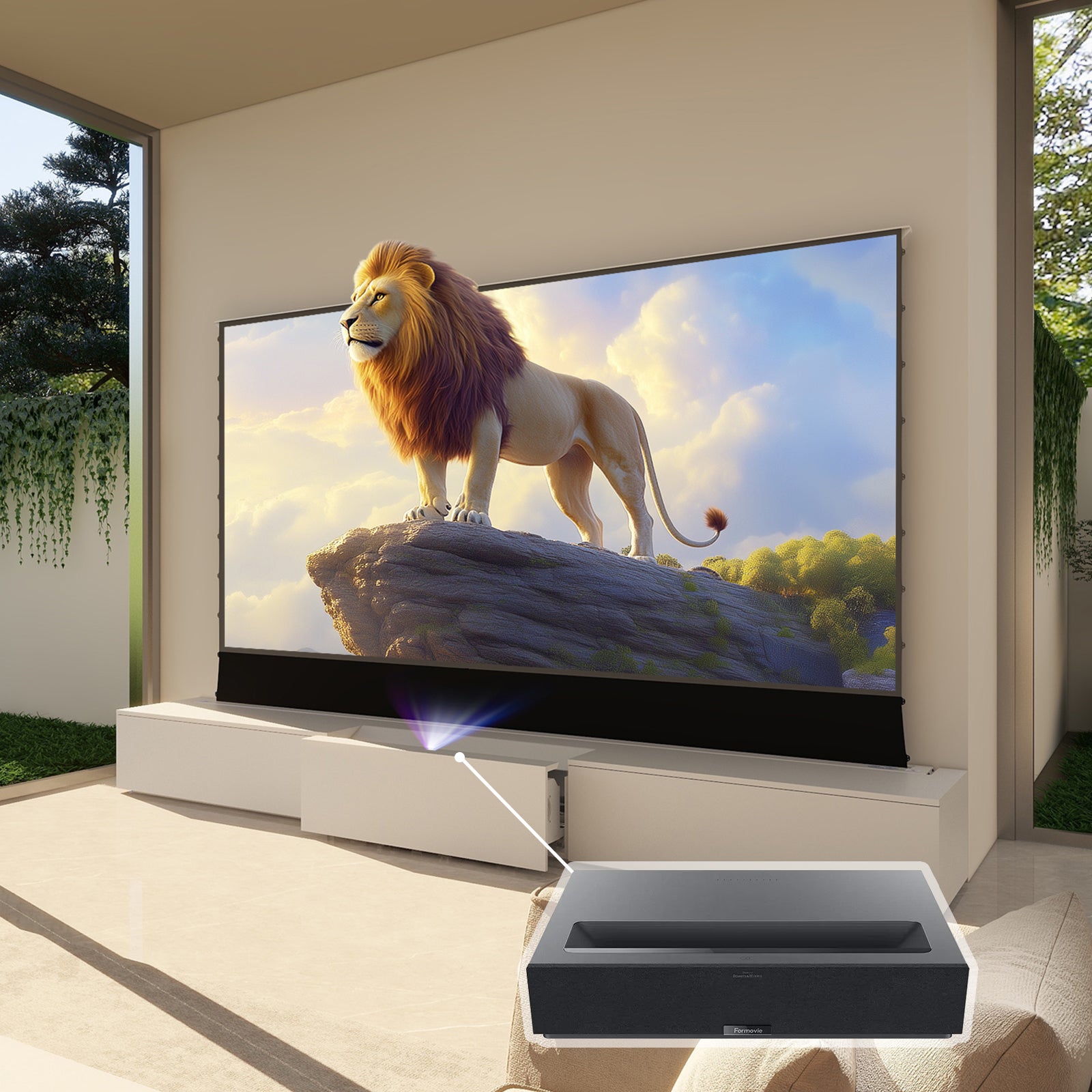 VIVIDSTORM Bundle-Projector&Screen&2024 New VIVIDSTORM Motorised Laser TV Cabinet Barcelona Mark II