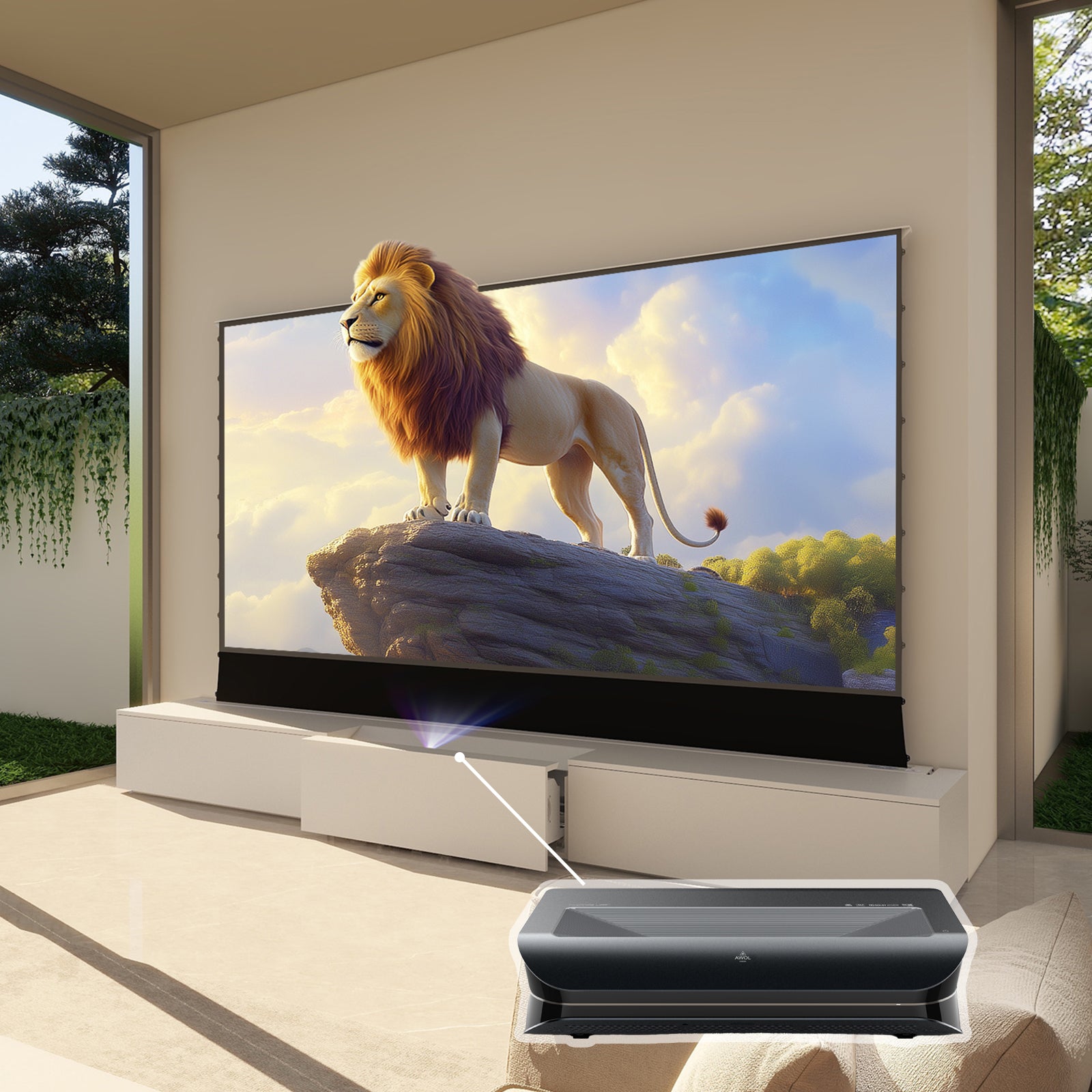 VIVIDSTORM Bundle-Projector&Screen&2024 New VIVIDSTORM Motorised Laser TV Cabinet Barcelona Mark II