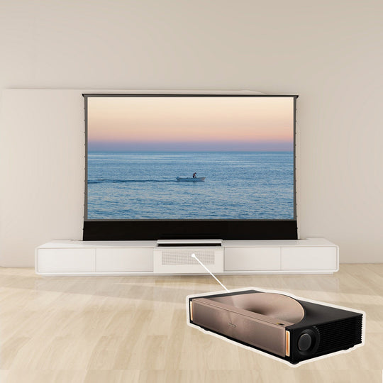 VIVIDSTORM Bundle Projector&Screen&Motorised Laser TV Cabinet Copenhagen