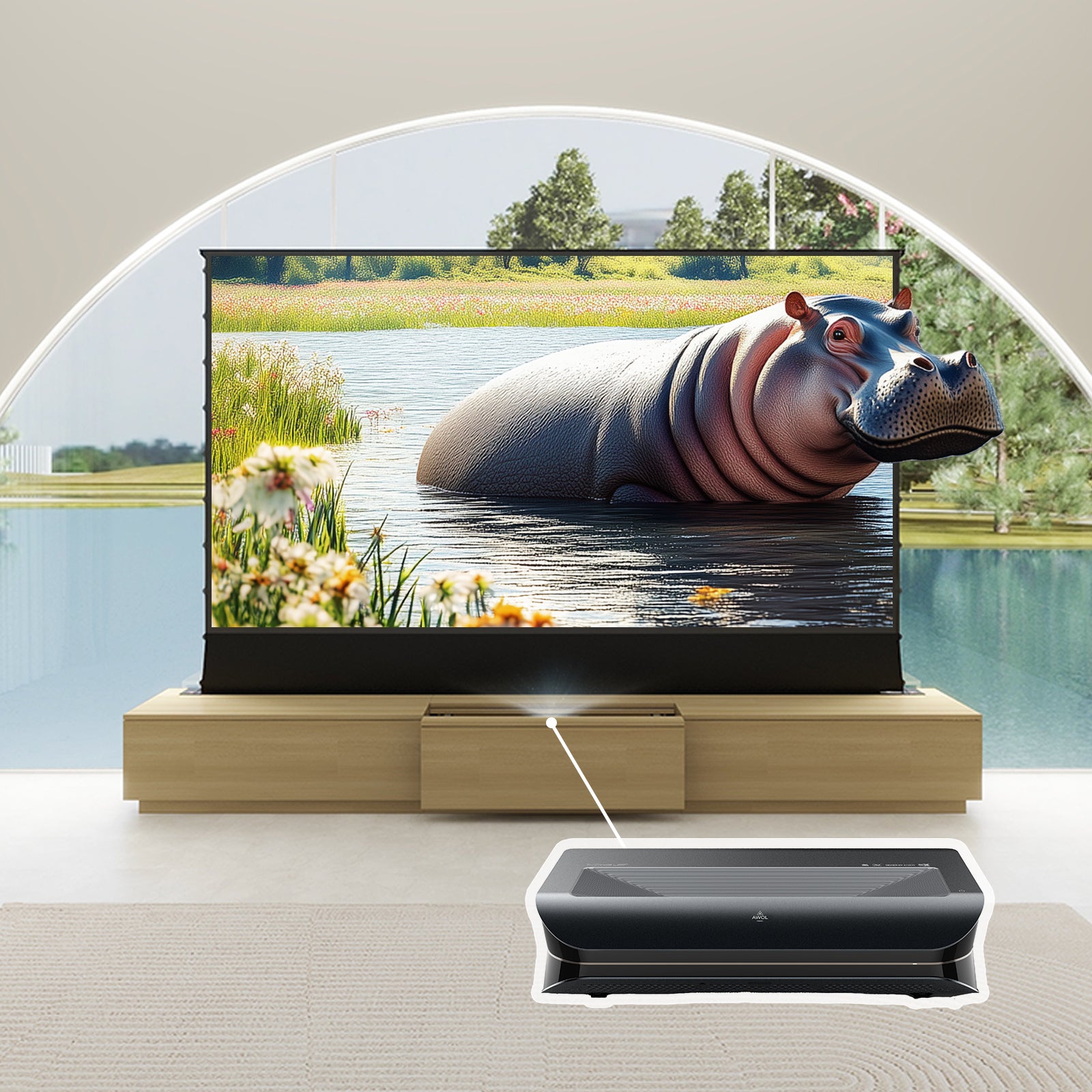 VIVIDSTORM Bundle-Projector&Screen&2025 New VIVIDSTORM Motorised Laser TV Cabinet Barcelona Mark III