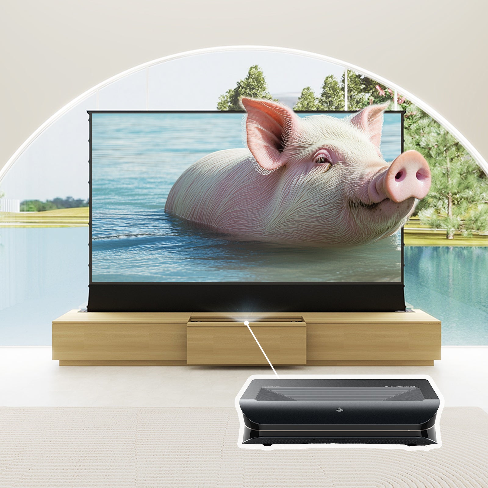 VIVIDSTORM Bundle-Projector&Screen&2025 New VIVIDSTORM Motorised Laser TV Cabinet Barcelona Mark III