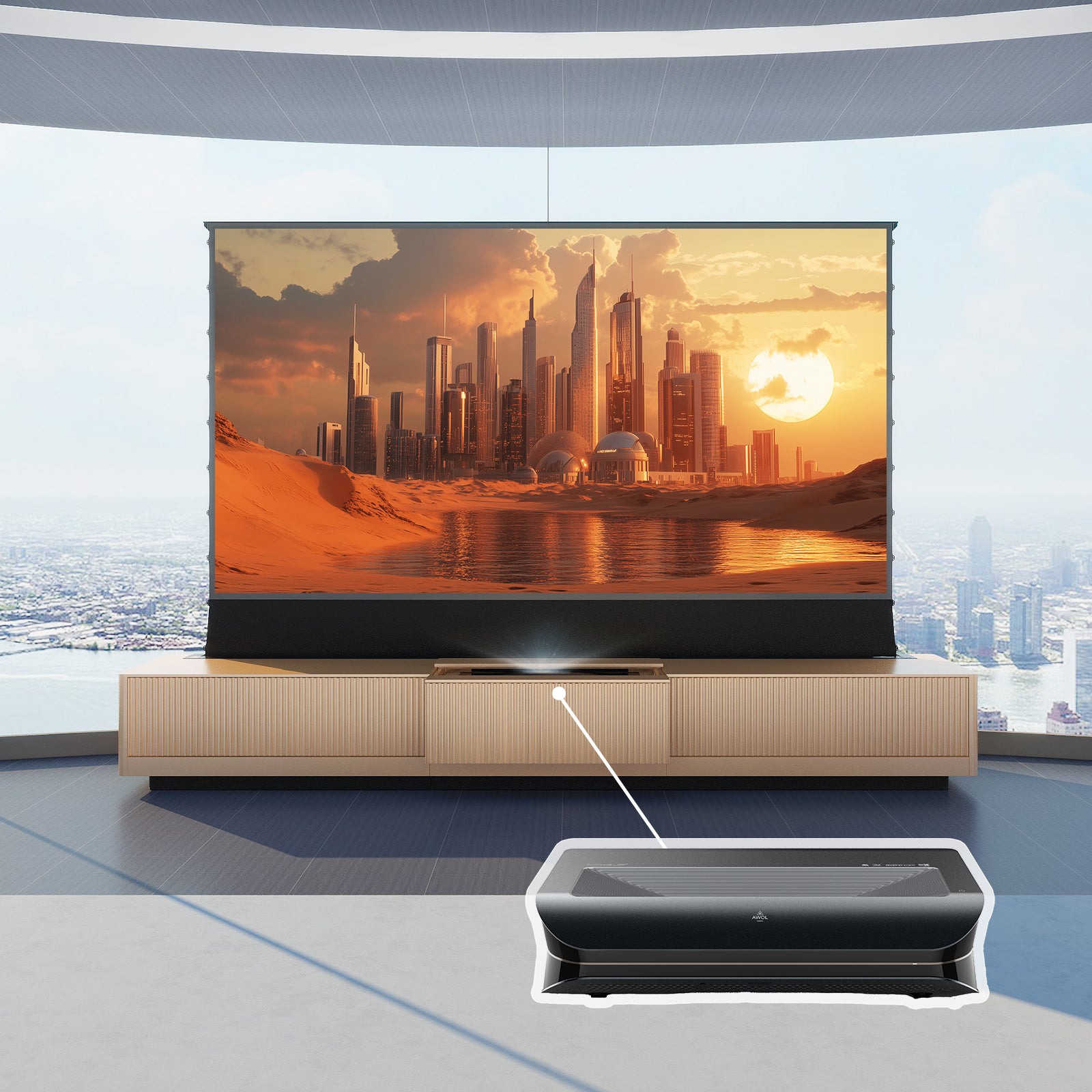 VIVIDSTORM Bundle-Projector&Screen&VIVIDSTORM Motorized Laser TV Cabinet Geneva