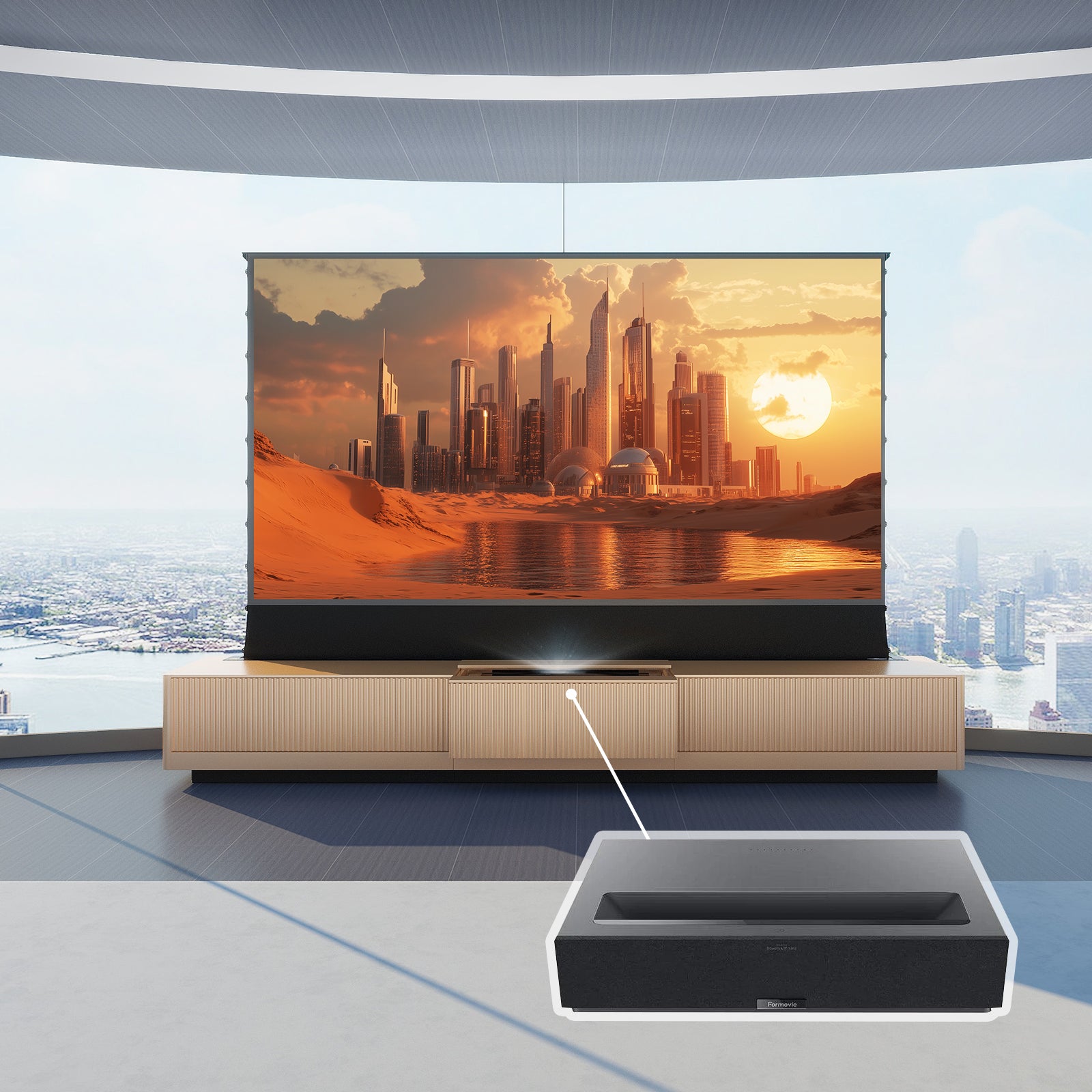 VIVIDSTORM Bundle-Projector&Screen&VIVIDSTORM Motorized Laser TV Cabinet Geneva