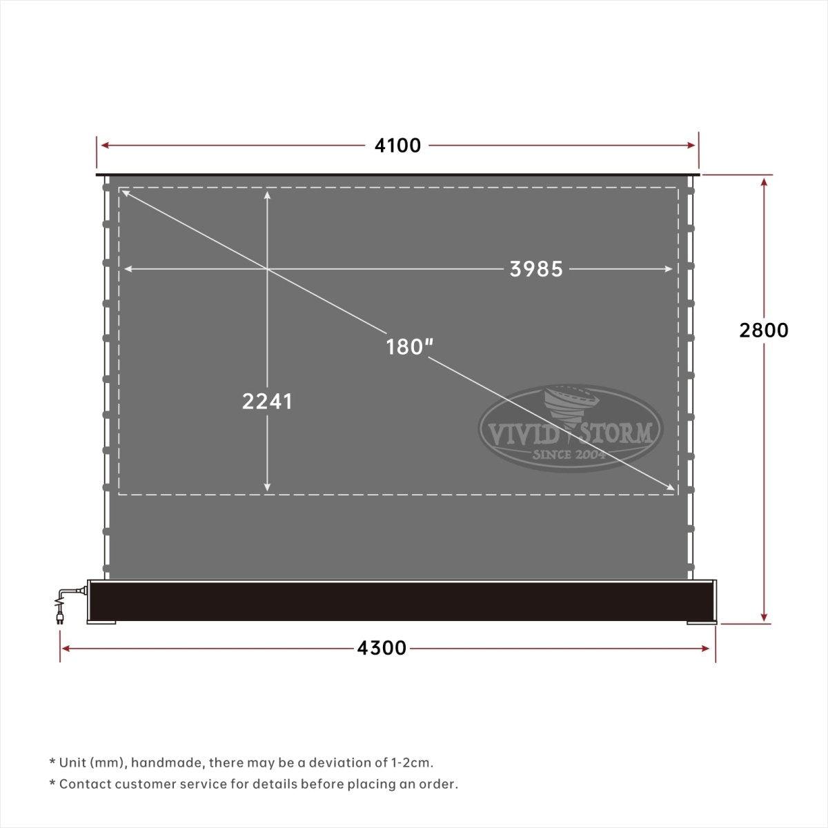 VIVIDSTORM TITAN Motorized Tension Floor Rising Projector screen-Giant size  screen 160inch to 200inch - 180inch / Obsidian Long Throw ALR / White