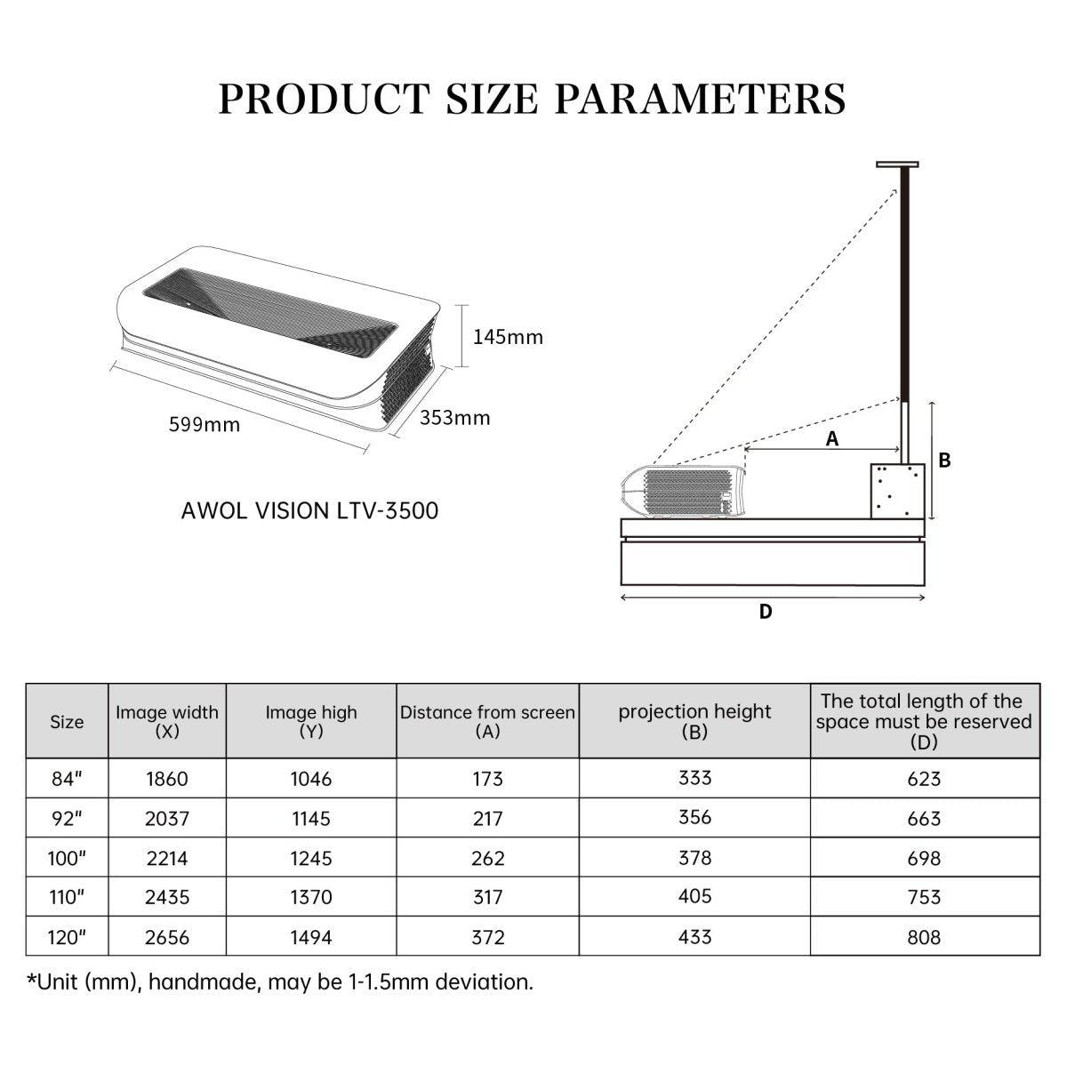 AWOL VISION LTV-3500 Pro 4K Triple Ultra Short Throw Laser Projector-3500ANSI Lumens-2023 March Version - VIVIDSTORM