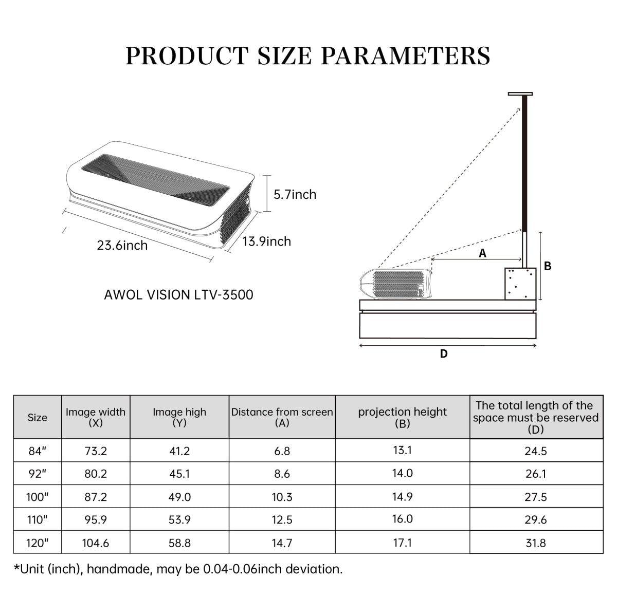 AWOL VISION LTV-3500 Pro 4K Triple Ultra Short Throw Laser Projector-3500ANSI Lumens-2023 March Version - VIVIDSTORM