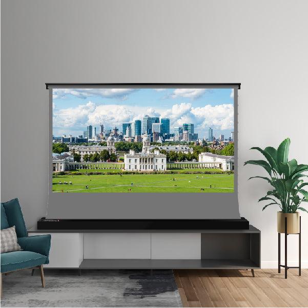 S Electric Tension Floor Screen with Obsidian Long Throw ALR P(Ambient Light Rejecting-Sound Perforated Acoustic Transparent material【Recommended For Normal/Standard/Long Throw Projector Use】 - VIVIDSTORM
