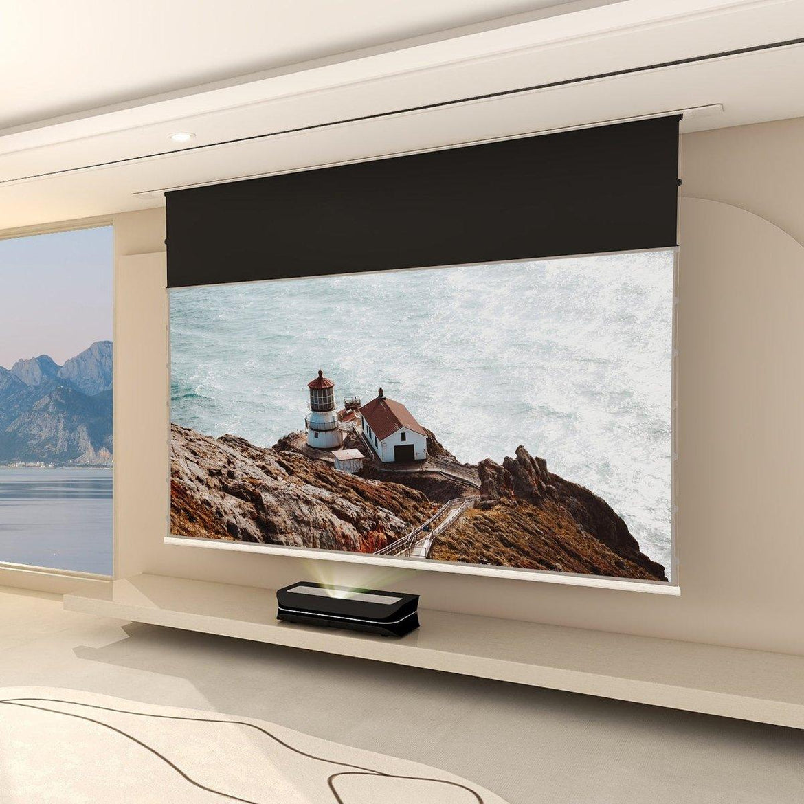 Ella BUNDLE AWOL VISION LTV-3500 Pro/3000 Pro Projector&VIVIDSTORM PHANTOM Recessed In-Ceiling Motorized Tension UST ALR Projector Screen