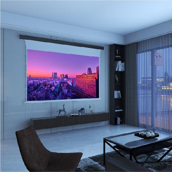 New S Electric Tension Floor Screen With Pearlescent White Cinema Plus (high gain)Material【Recommended For low ANSI lumen Normal/Standard/Long Throw Projector Use】 - VIVIDSTORM