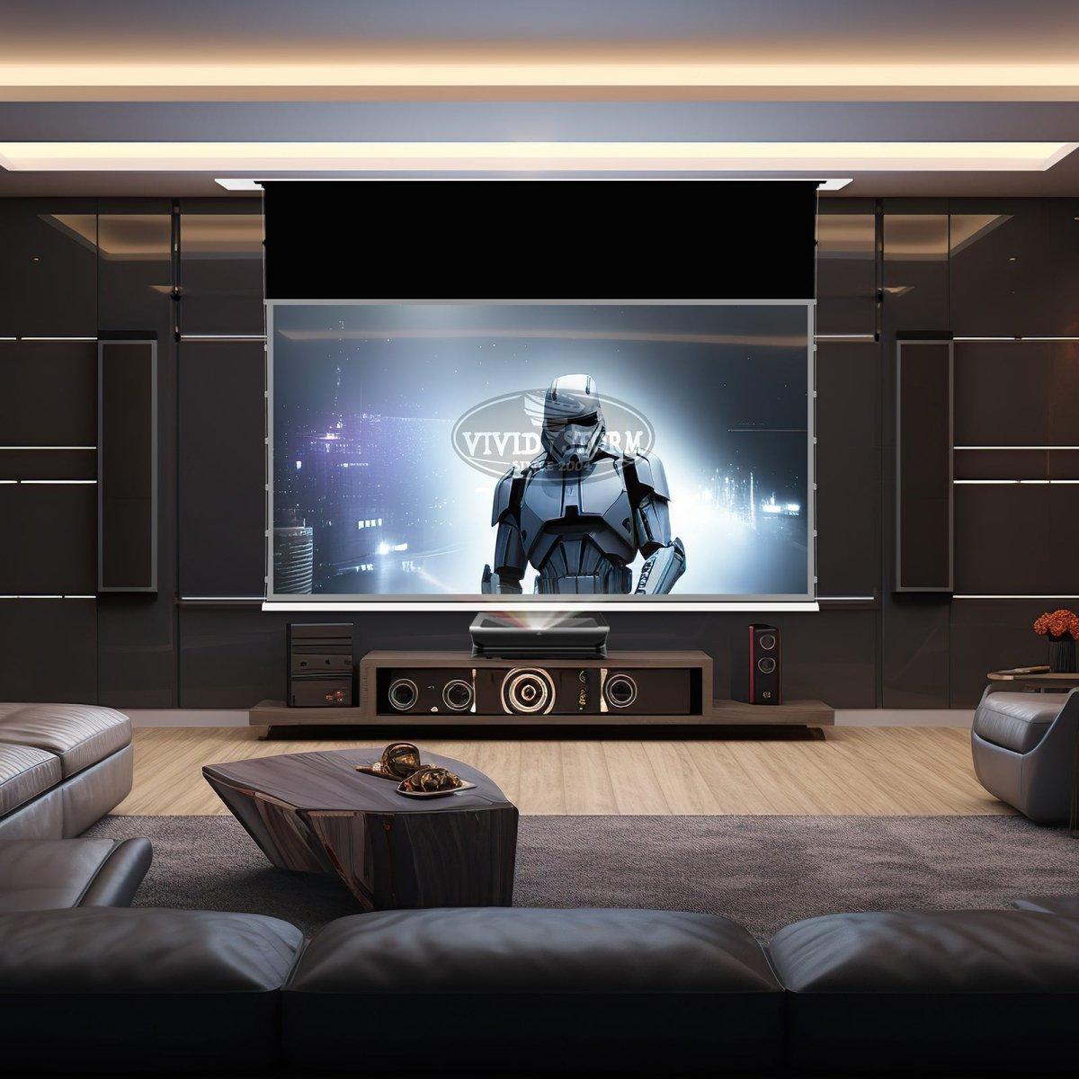 BUNDLE AWOL VISION NEWEST VERSION LTV-3500 Pro/3000 Pro /2500 4K Triple Ultra Short Throw Laser Projector&VIVIDSTORM PHANTOM Recessed In-Ceiling Motorized Tension UST ALR Projector Screen - VIVIDSTORM