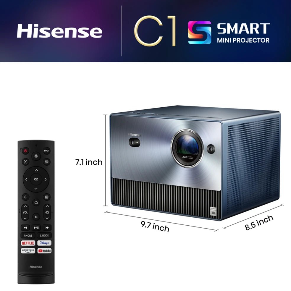 Hisense C1 4K UHD Triple Color RGB Laser Portable Mini Projector, up to 300"，1600Lms - VIVIDSTORM