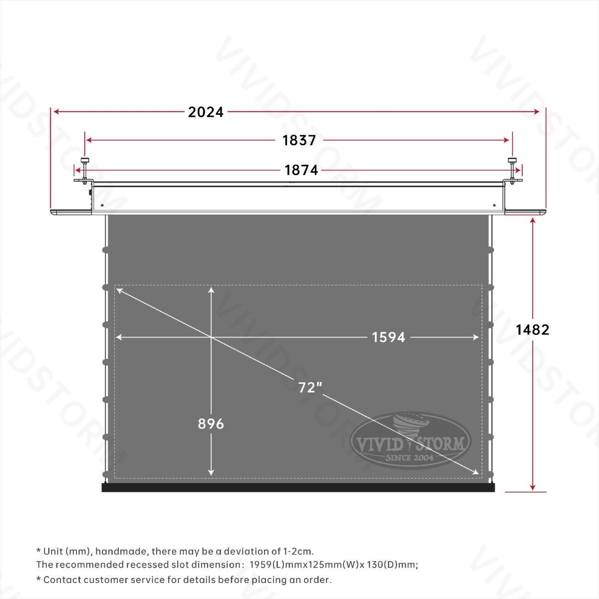 VIVIDSTORM PHANTOM Recessed In-Ceiling Motorized Tension Obsidian Long Throw ALR Projector screen - VIVIDSTORM