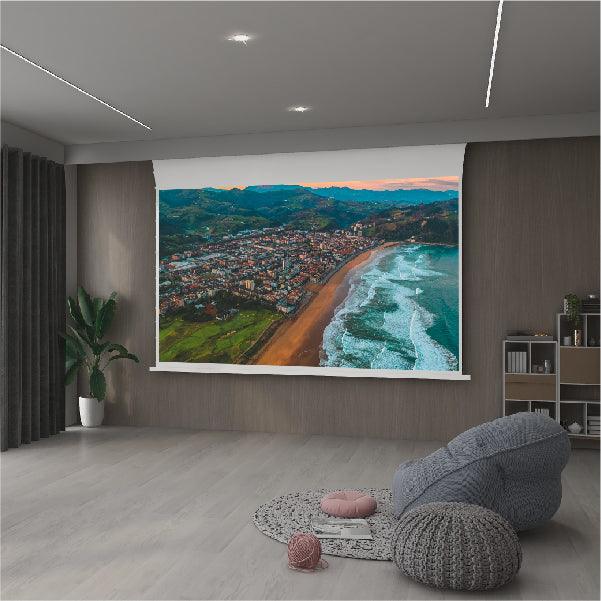 New S Electric Tension Floor Screen With Pearlescent White Cinema Plus (high gain)Material【Recommended For low ANSI lumen Normal/Standard/Long Throw Projector Use】 - VIVIDSTORM