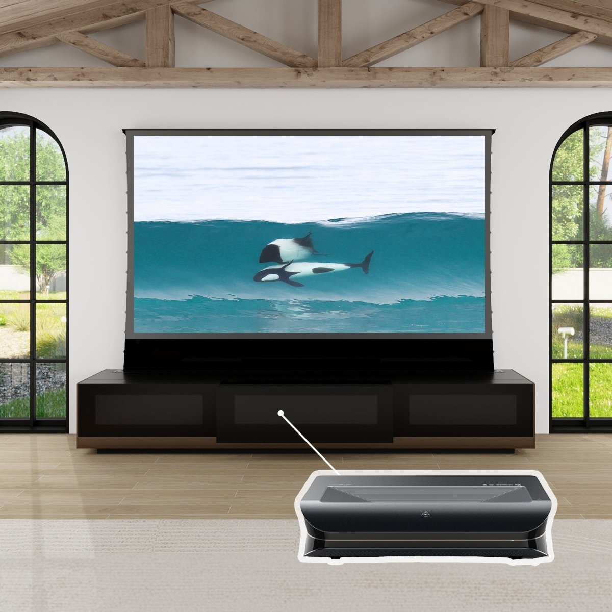 VIVIDSTORM Bundle-Projector&Screen&Motorised Laser TV Cabinet For LG CineBeam HU Series - VIVIDSTORM