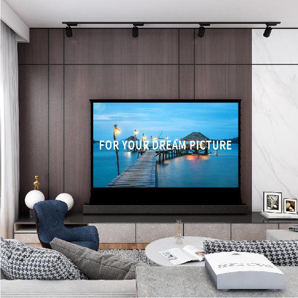 S Electric Tension Floor Screen with White Cinema P(Sound Perforated Acoustic Transparent)material 【Recommended For Normal/Standard/Long Throw Projector Use】 - VIVIDSTORM