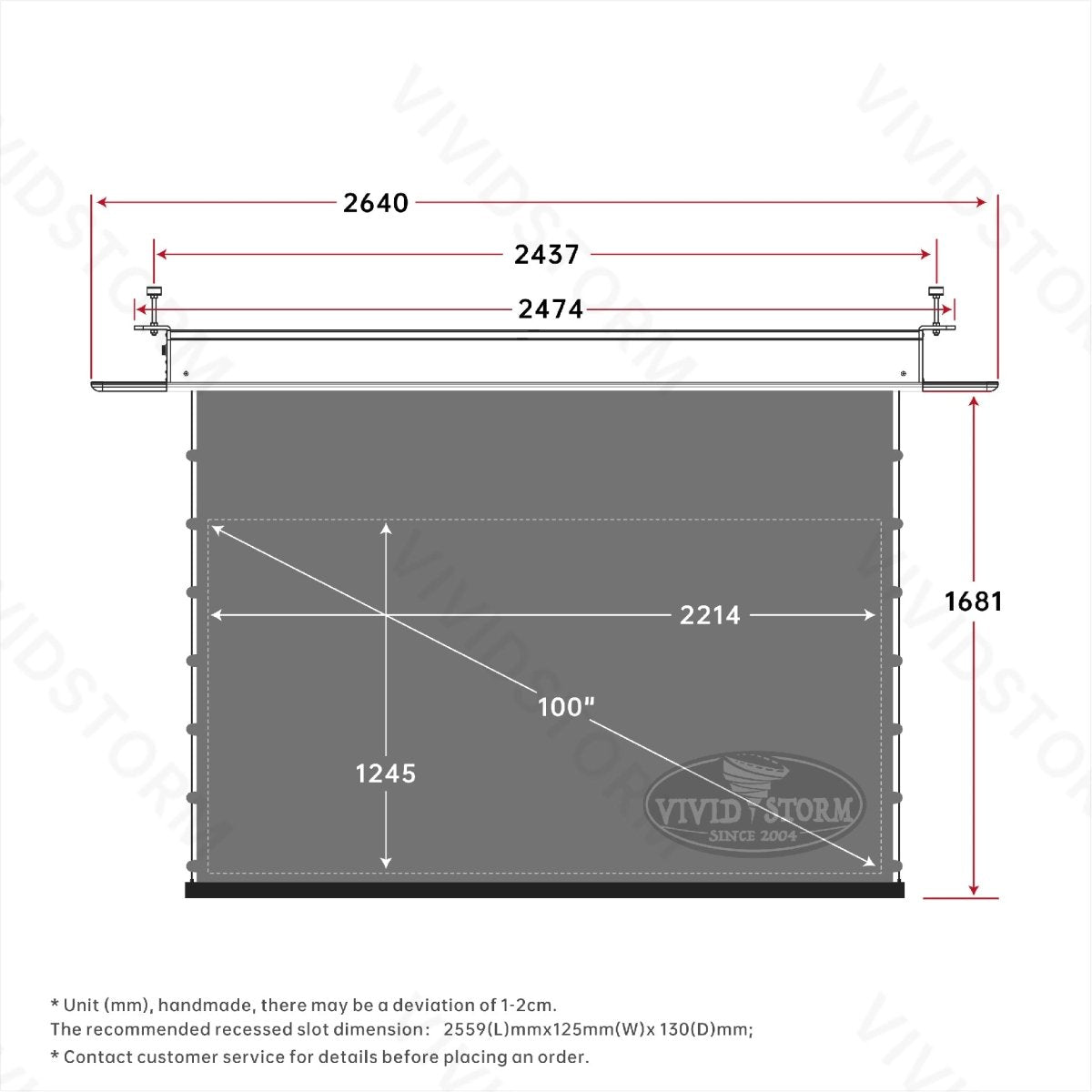 VIVIDSTORM PHANTOM Recessed In-Ceiling Motorized Tension Obsidian Long Throw ALR Projector screen - VIVIDSTORM